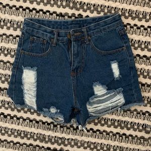 High Waisted Distressed Denim Shorts